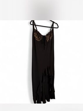 SHEIN Black Lace-Trim Ruffle Slip Dress